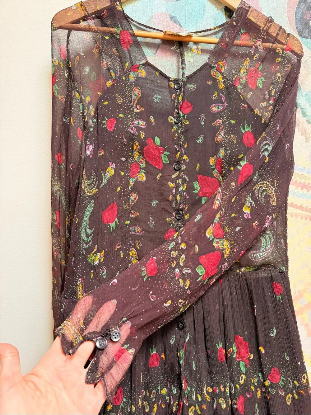 Late 1960s Vintage Miss Selfridge Indian paisley floral Maxi dress Size Medium - Picture 9 of 17